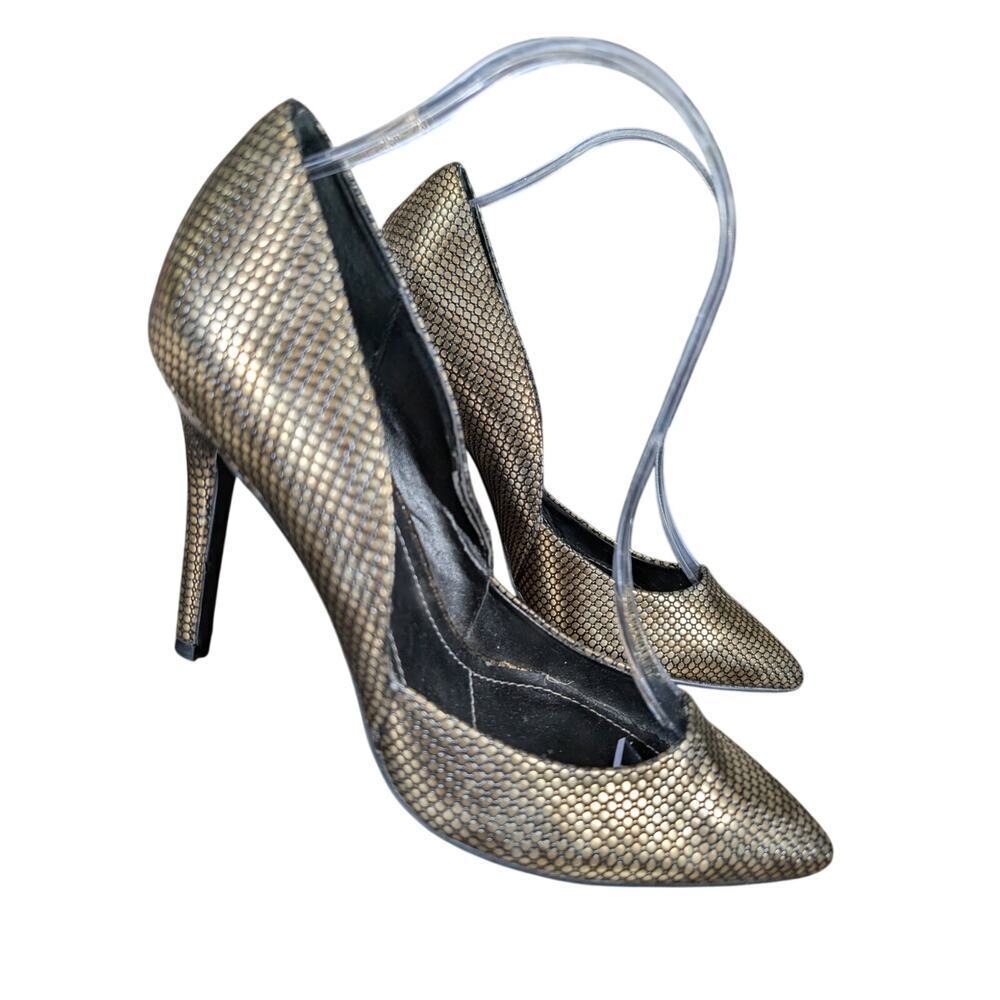 CHARLES DAVID! GORGEOUS BLACK & GOLD MICRO-PATTERNED STILETTO HEELS! SZ 8M